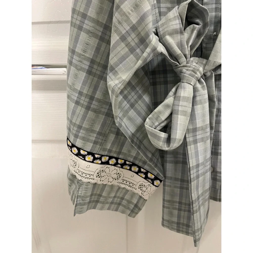 Kitchen Apron Repurposed Green Plaid Shirt Ladies OS for XS-XL